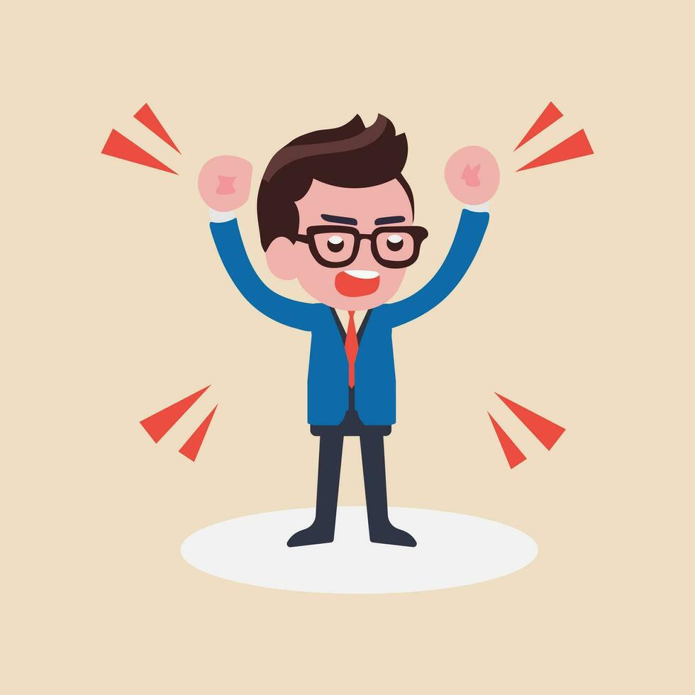 A happy business man celebrate his success by raising hand.Cheerful businessman winner raising hand.Victory or business achievement, triumph or award winning concept. vector
