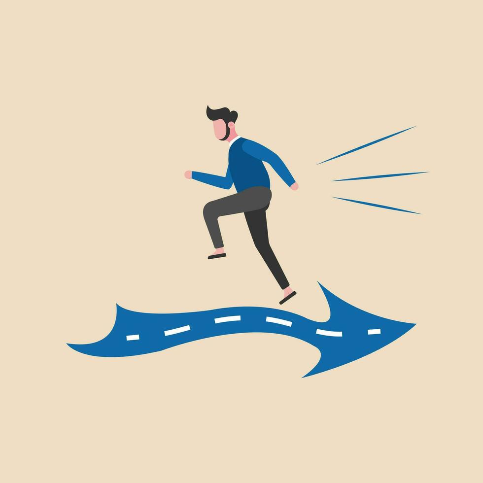 A man running on a wrong direction.Confused man running in wrong way.A man guided faulty navigation.Wrong way concept.Vector Illustration. vector