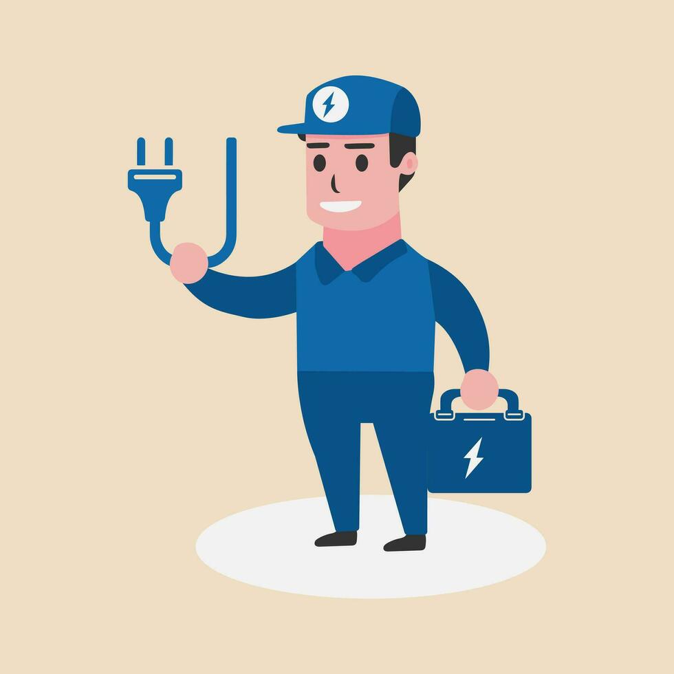 An electrician is carrying a bag ready on isolated background.Vector illustration.Flat design. vector