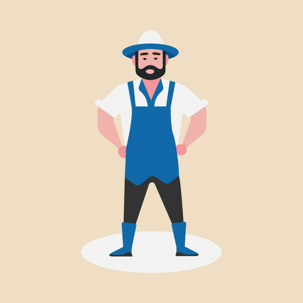 A farmer wearing a farmer style cap stands on isolated background.Vector illustration.Flat design. vector
