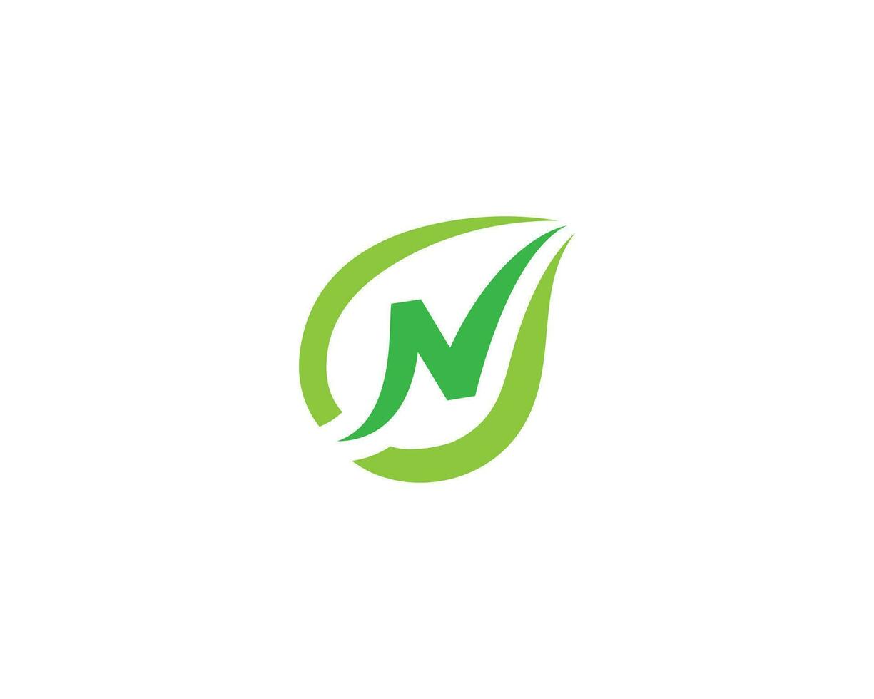 Simple letter N abstract logo design with eco leaf symbol vector concept.