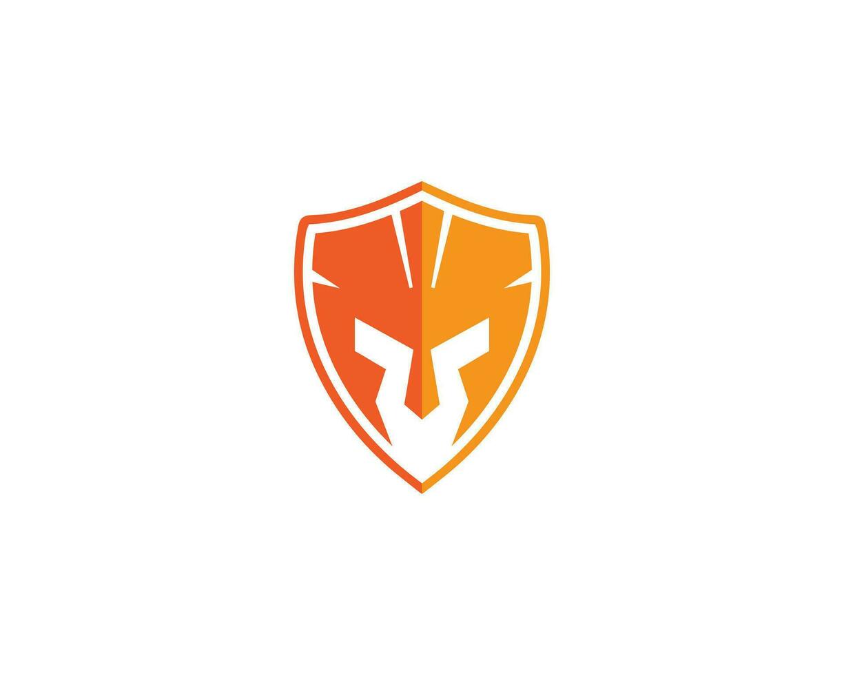 Shield and helmet silhouette logo design with spartan warrior symbol creative vector template illustration.