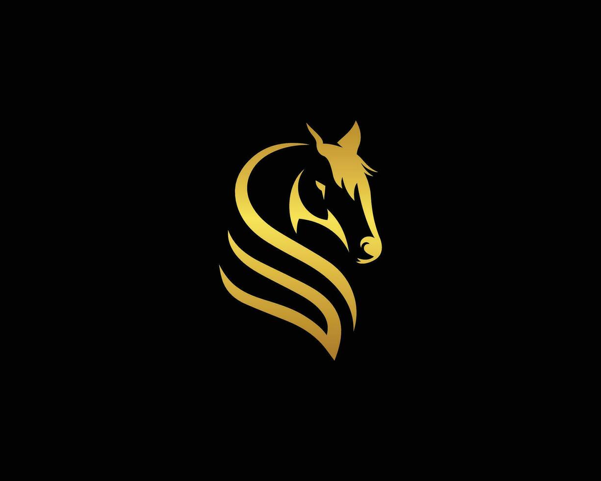 Horse Abstract Logo Design Simple luxury Golden Color Symbol Vector Concept.