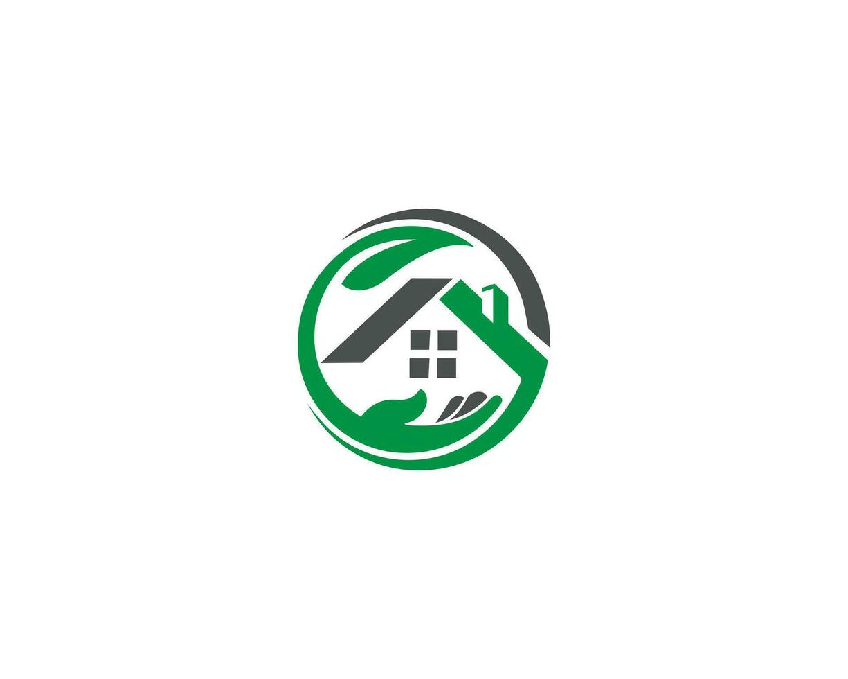 moderno casa cuidado logo, hogar logo, ecológico, verde, vector logo modelo.