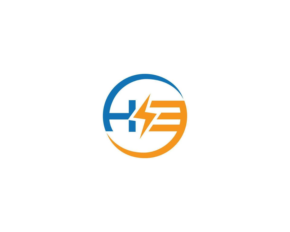 HE Letter Logo Icon Design With Lighting Thunder Bolt Vector Template.