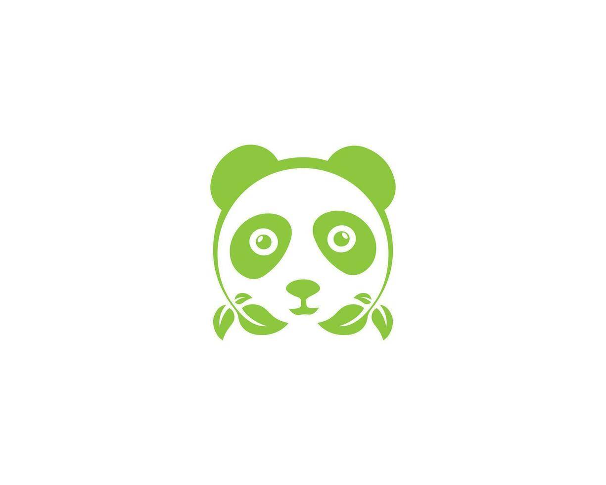 linda panda hoja dibujos animados logo diseño con verde color vector ilustración.