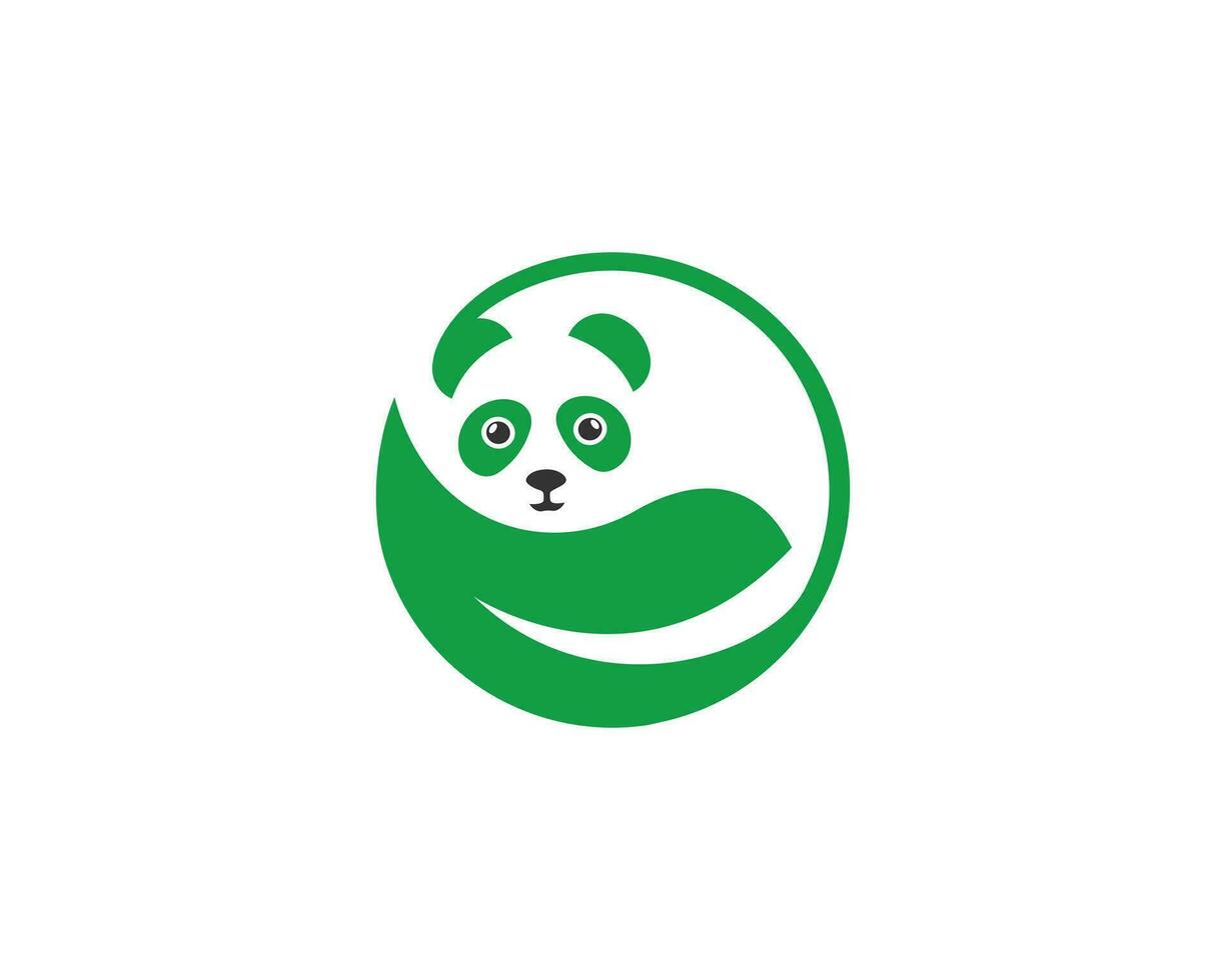 Simple Panda bear leaf logo design creative green color design vector concept.