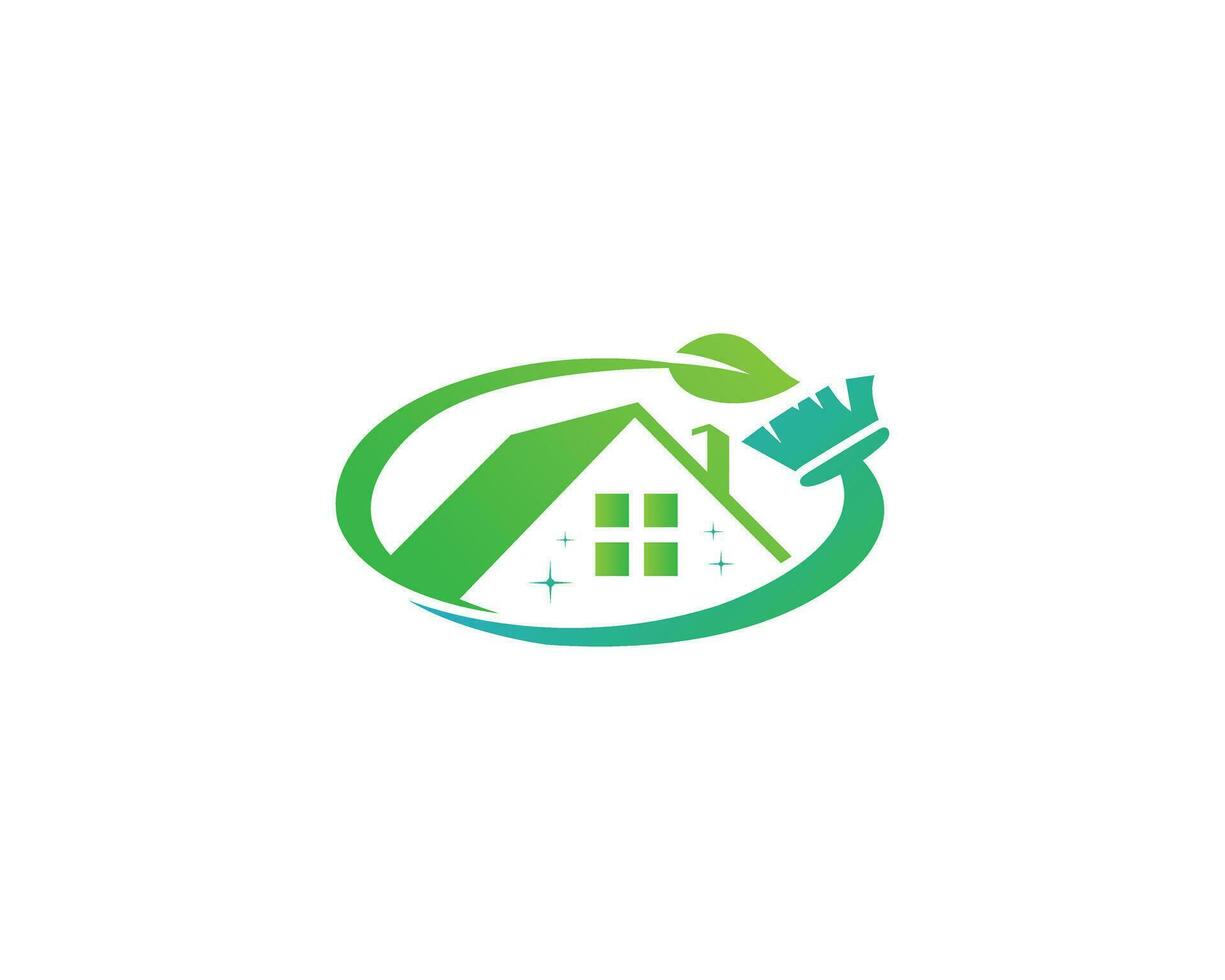Shiny Home, Eco Friendly Home Cleaning Service Logo With Circle Concept isolated Vector icon.