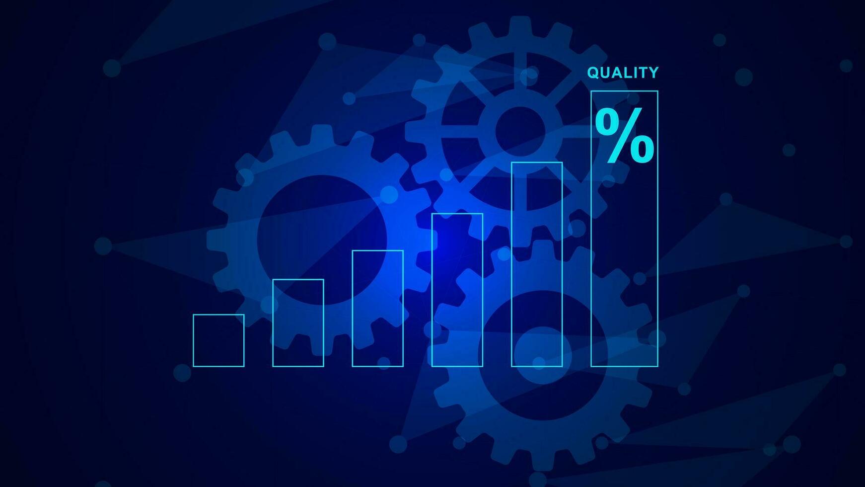 Quality control levels growth. Process to the maximum quality with graph and gear wheel. Business and service concept background. Vector illustration.