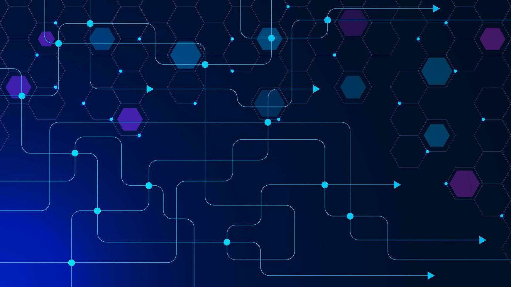 Global communication technology with connect lines and dots. Abstract geometric circuit board and hexagons pattern. Big data visualization, global network connection background. Vector illustration.