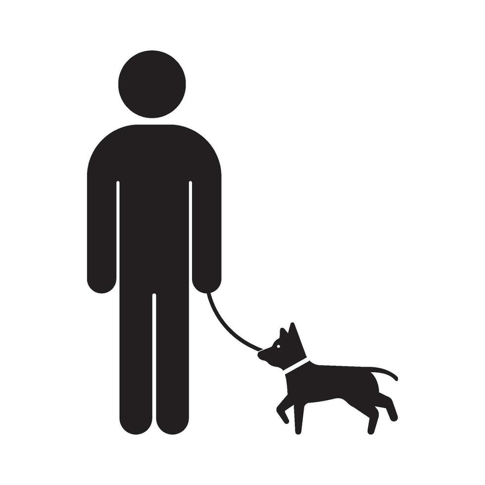 dog walking icon, man and dog on a leash vector