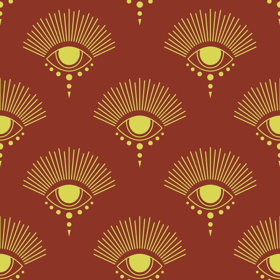 Seamless pattern with golden style all-seeing eye print. Aesthetic esoteric bohemian artwork vector