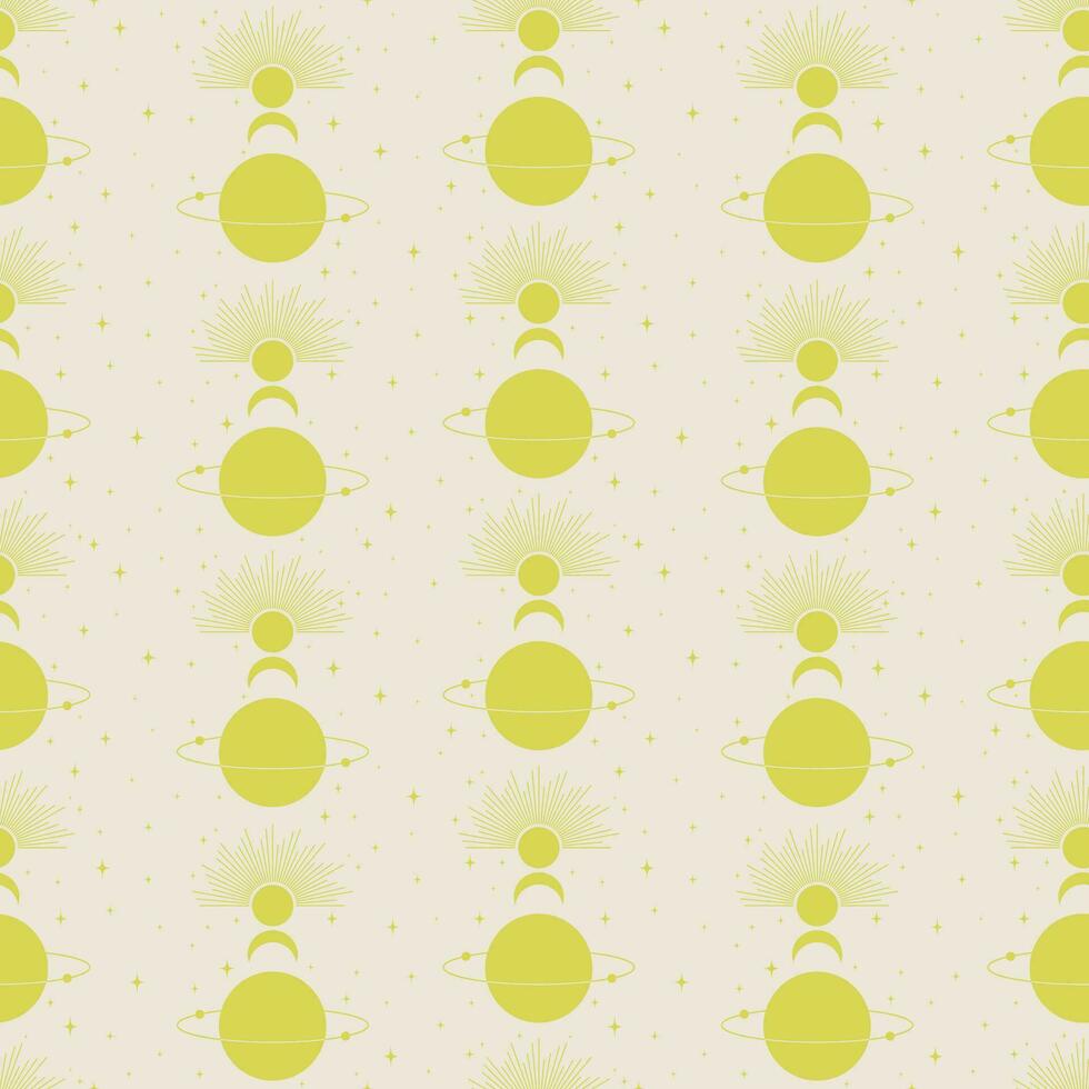 Saturn with astrology mystic elements seamless pattern. Outer space vector