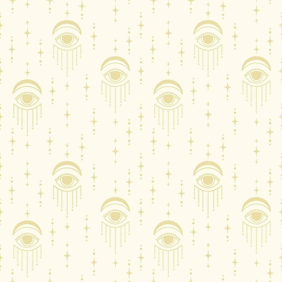 Seamless pattern with astrology, esoteric and space concept with mystical eyes. vector