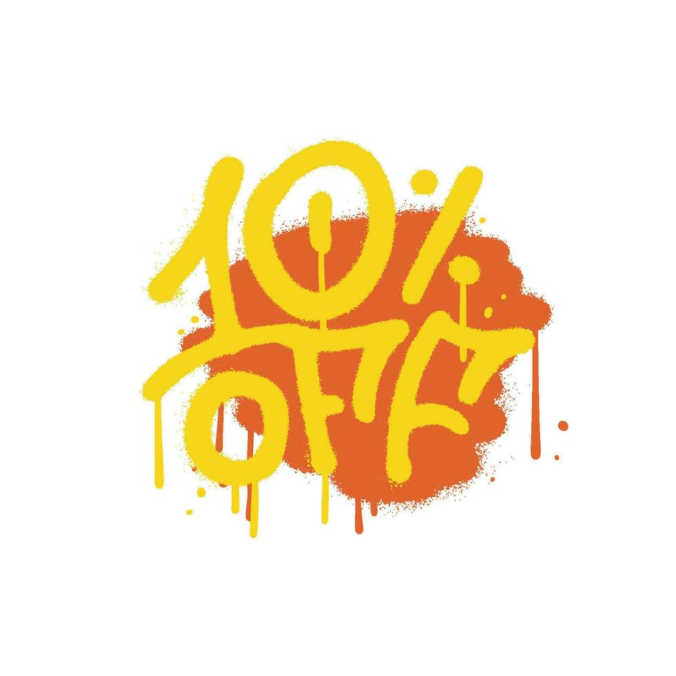 Sprayed 10 percent off urban graffiti with overspray over abstract color shape. Vector textured illustration.