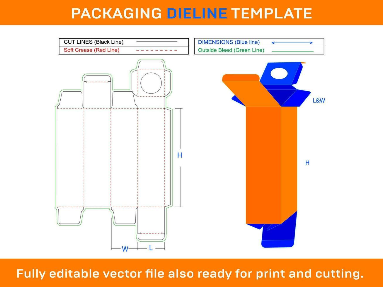 Cosmetic Tube Box Medium Dieline Template vector