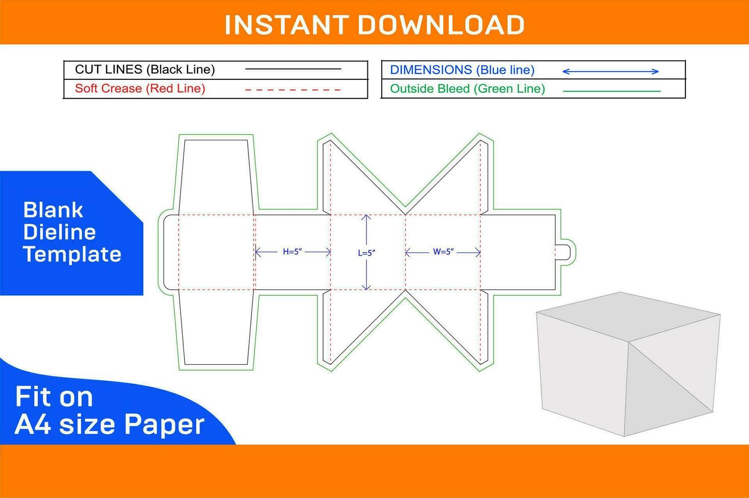 Gift or food packaging box dieline template and 3D render file Blank dieline template vector