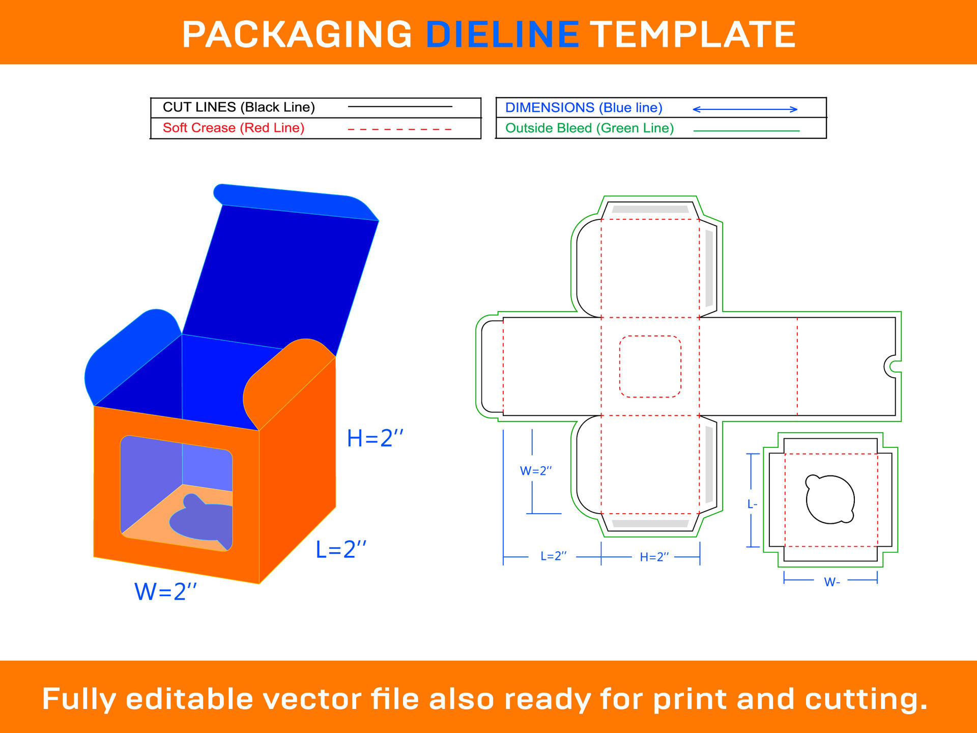 Cupcake Box, Square Display Box, Dieline Template SVG, Ai, EPS, PDF,JPG