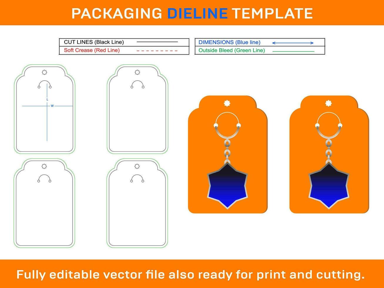 Display Keychain, Dieline Template vector