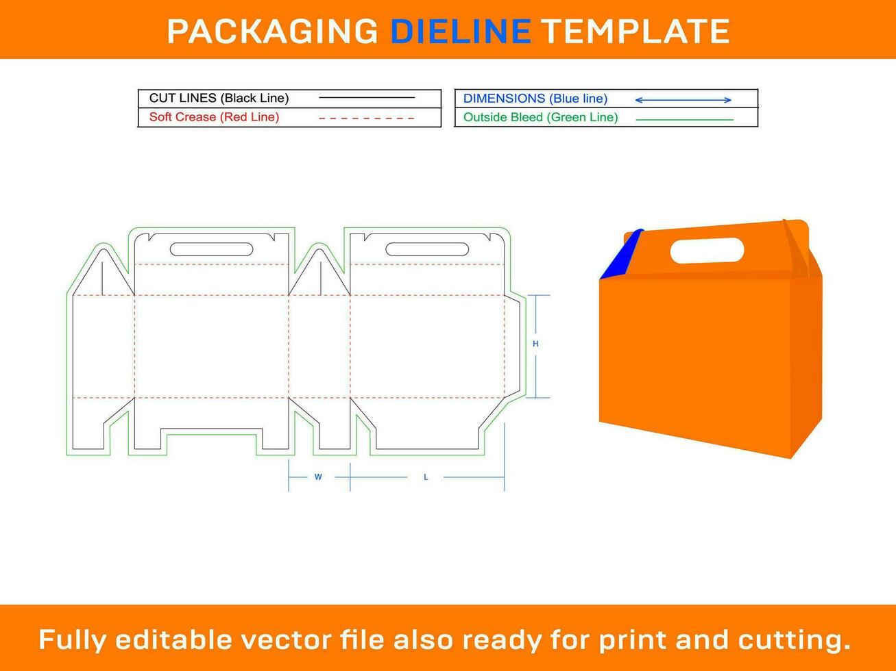 Tall Gable Box, Dieline Template vector