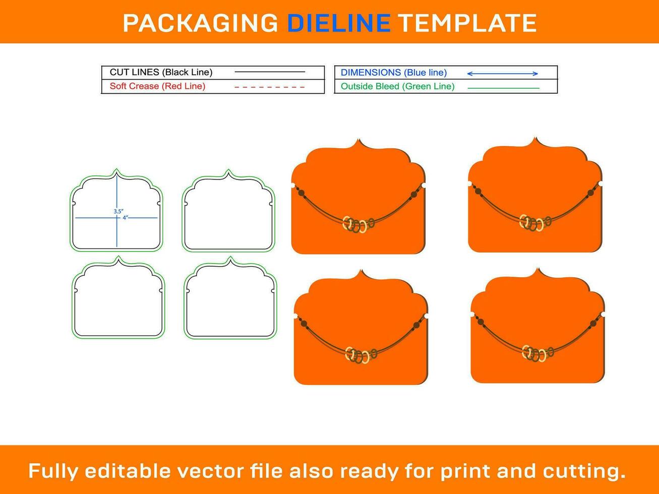 Bracelet Card, Dieline Template, SVG, EPS, PDF, DXF, Ai, PNG, JPEG vector
