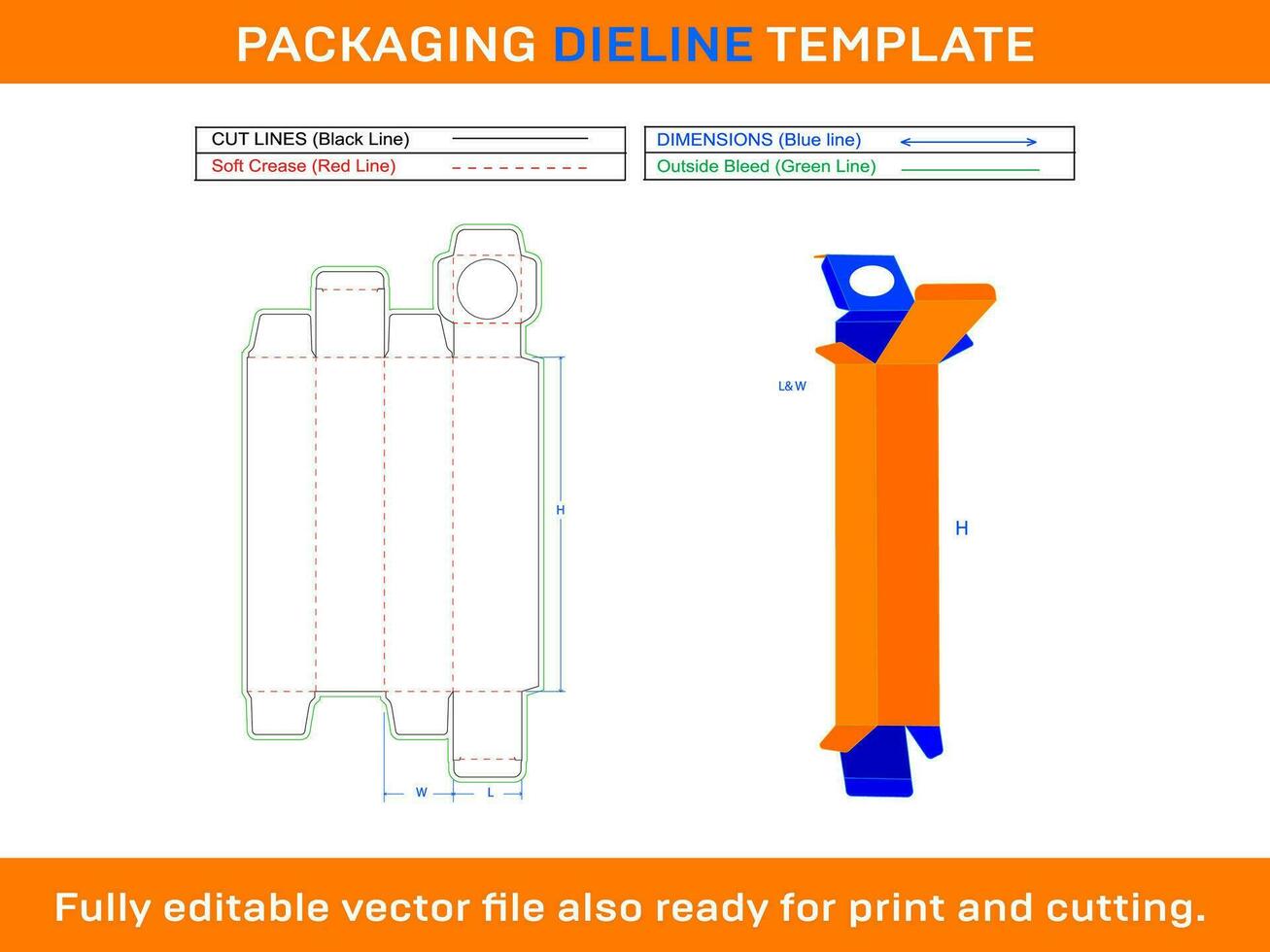 Cosmetic Tube Box Thin Dieline Template vector