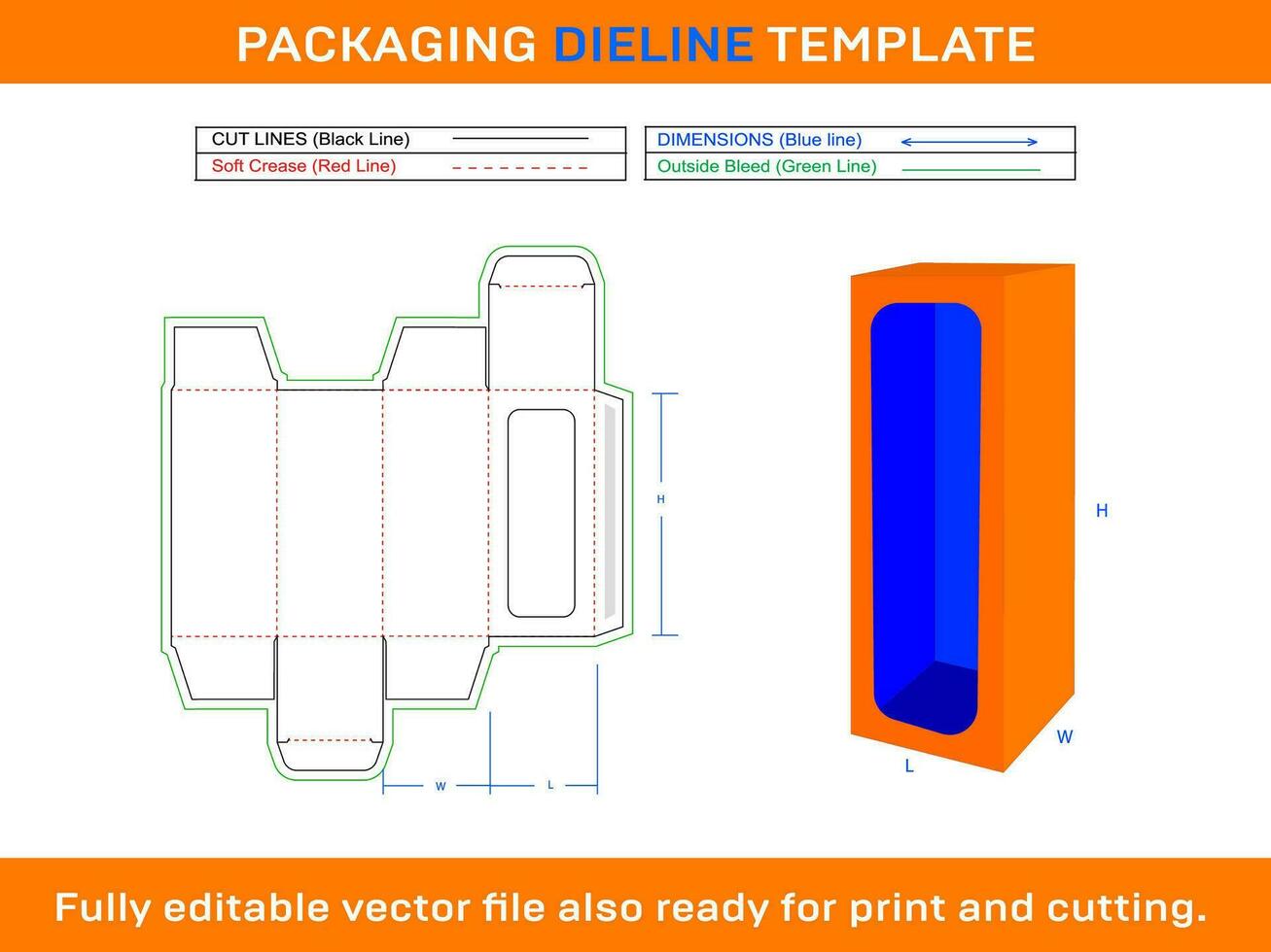 regalo caja con ventana dieline plantilla, svg, eps, pdf, ai, png, jpeg vector