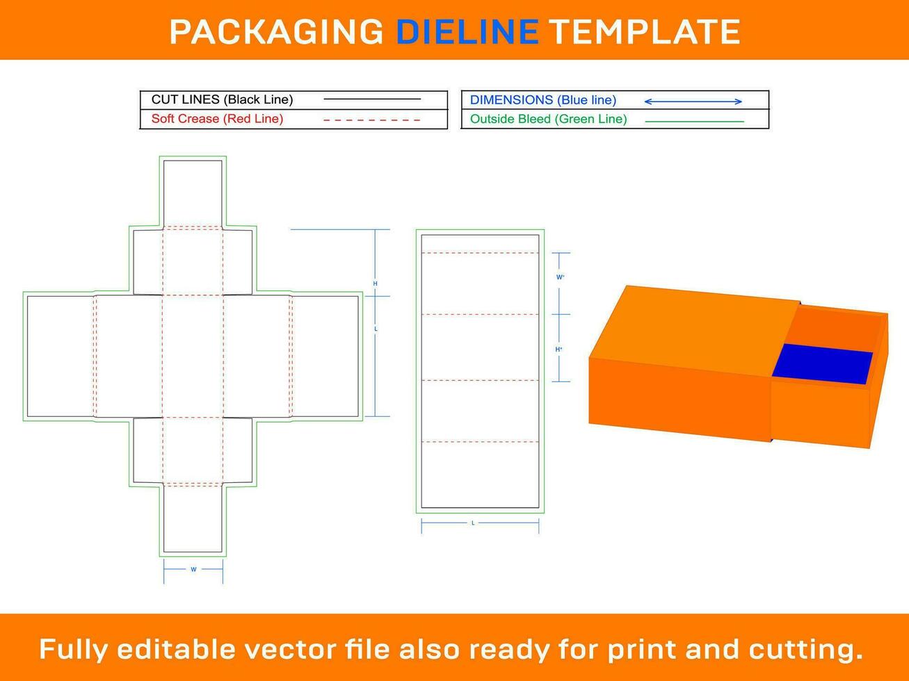 Slide Match Box, Dieline Template vector