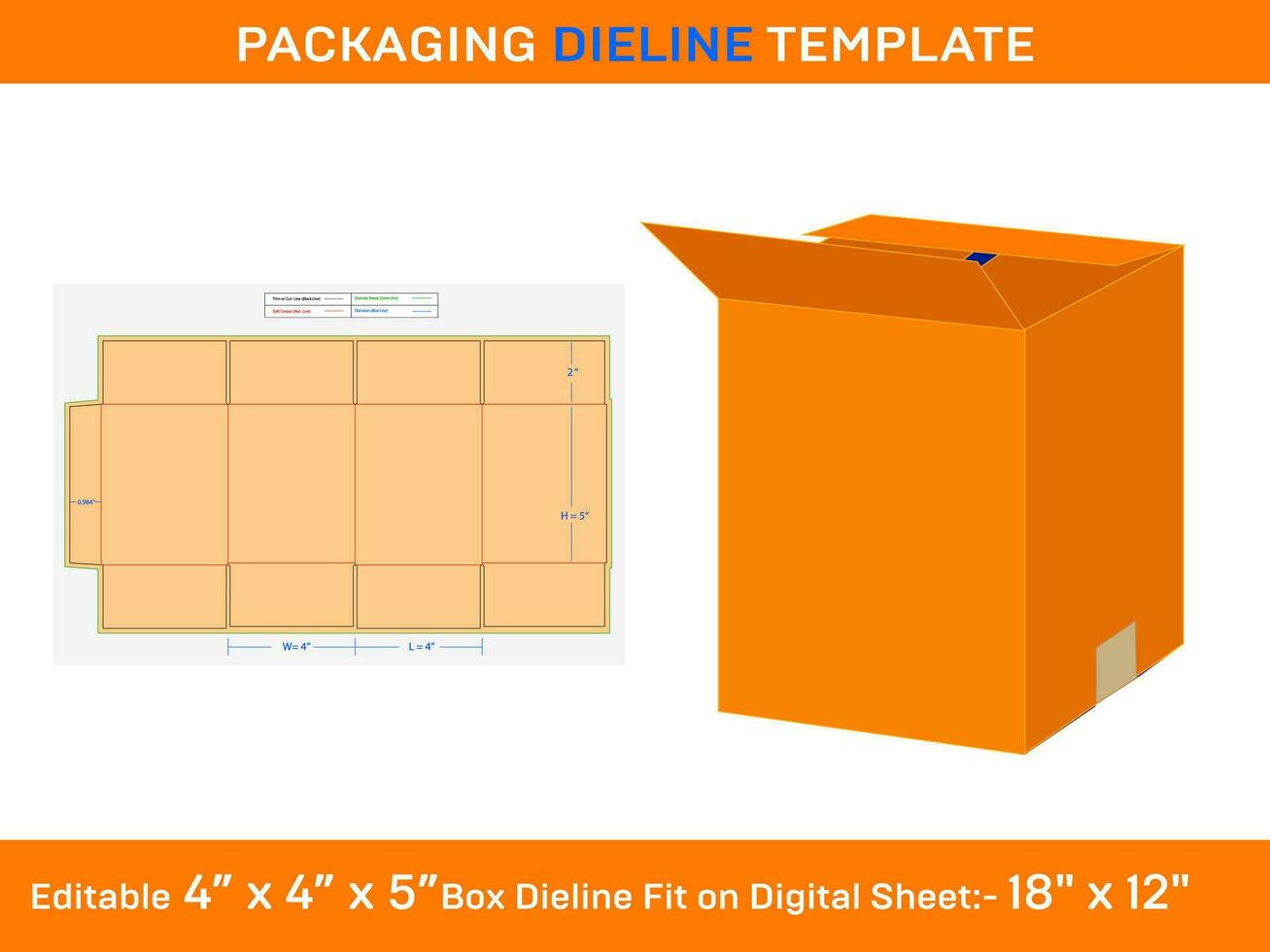 Regular Slotted Container Carton Box 4x4x5 inch Dieline Template vector