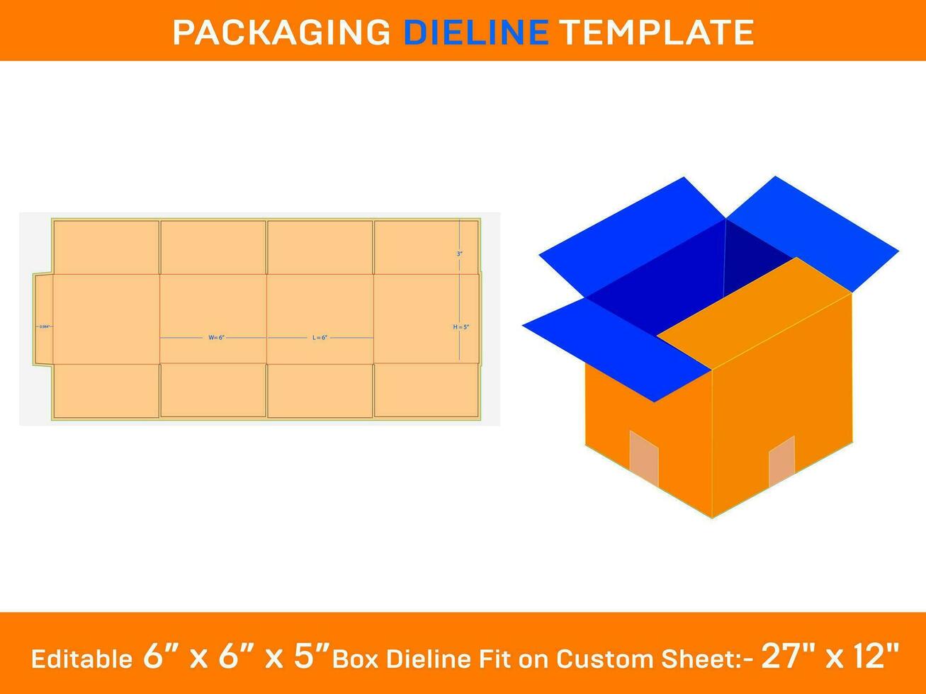 Slotted Container Carton Box  Dieline Template 6x6x5 inch vector