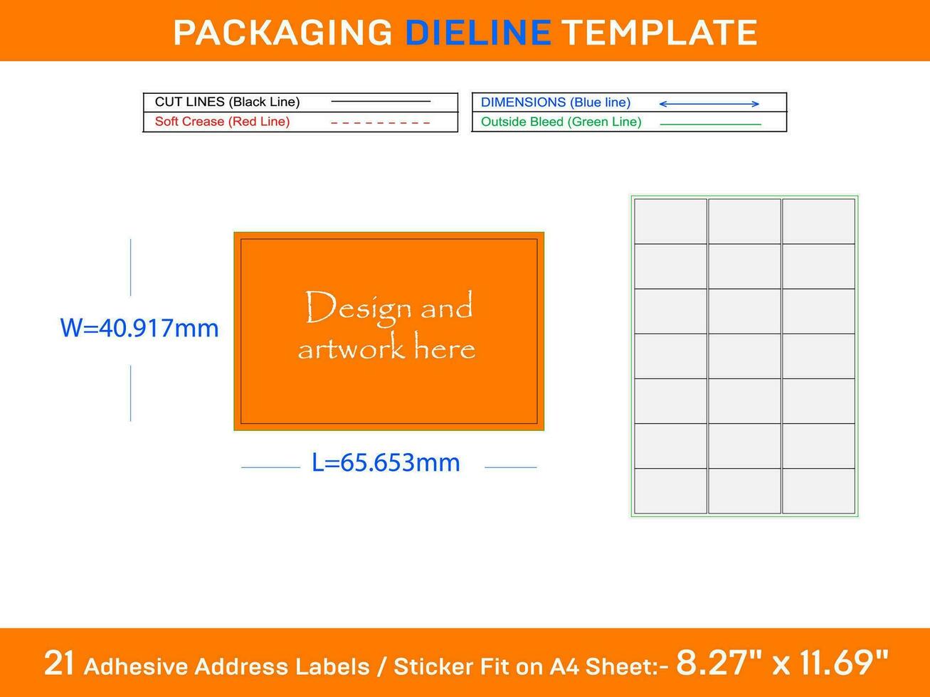 21 Adhesive Address Labels Dieline Template 65.653 x 40.917mm vector