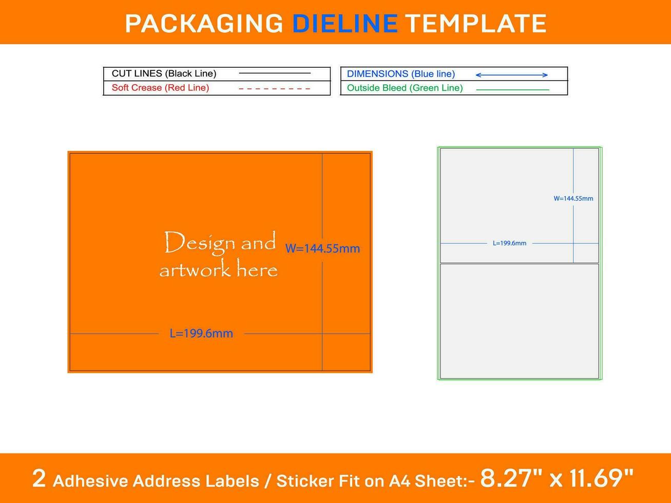 2 Adhesive Address Labels Dieline Template In A4 Sheet SVG, Ai, EPS,  PDF, DXF, JPG, PNG, File vector