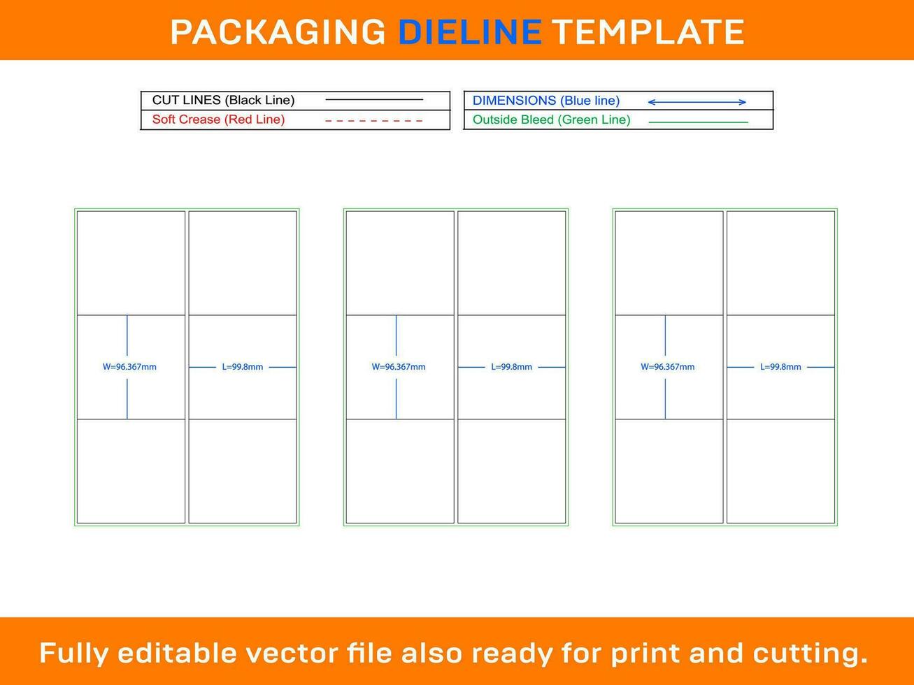 6 Adhesive Address Labels Dieline Template 99.8 x 96.367 mm vector