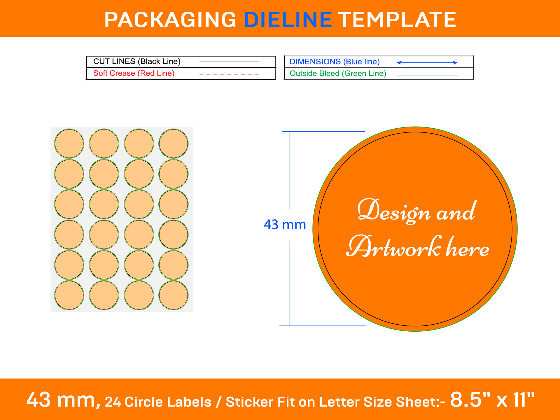 24pcs 43 mm CIRCLE or ROUND label sticker dieline template 25256319 24pcs 43 mm CIRCLE or ROUND label sticker dieline template 25256319