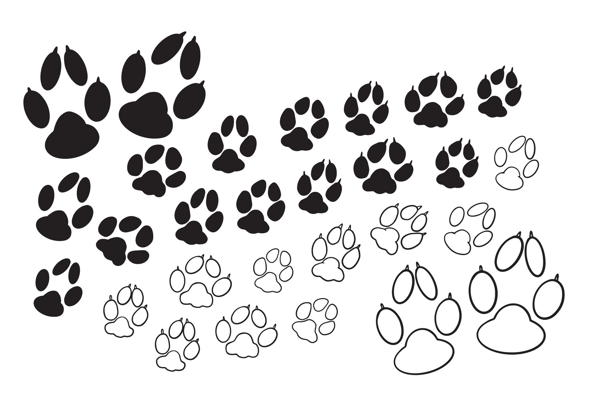 Cat or dog paw. Pet footprint. Step shape. Doodle hand drawn vector