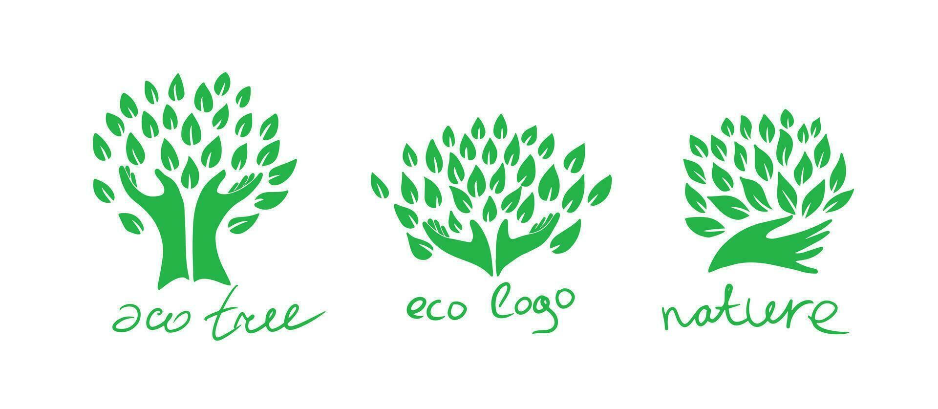 bstract tree trunk from hands with green leaves.Logo of nature and ecology.Symbol of nature protection. vector