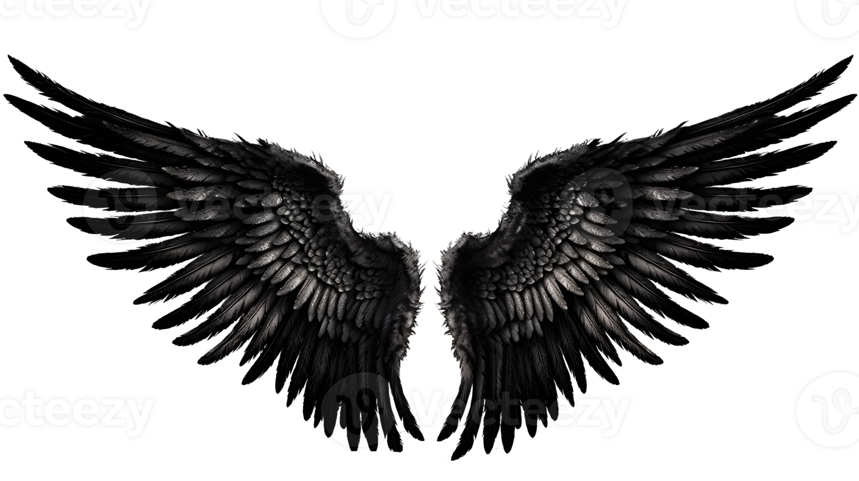 black angel wings ornament isolated on a transparent background ,generative ai png