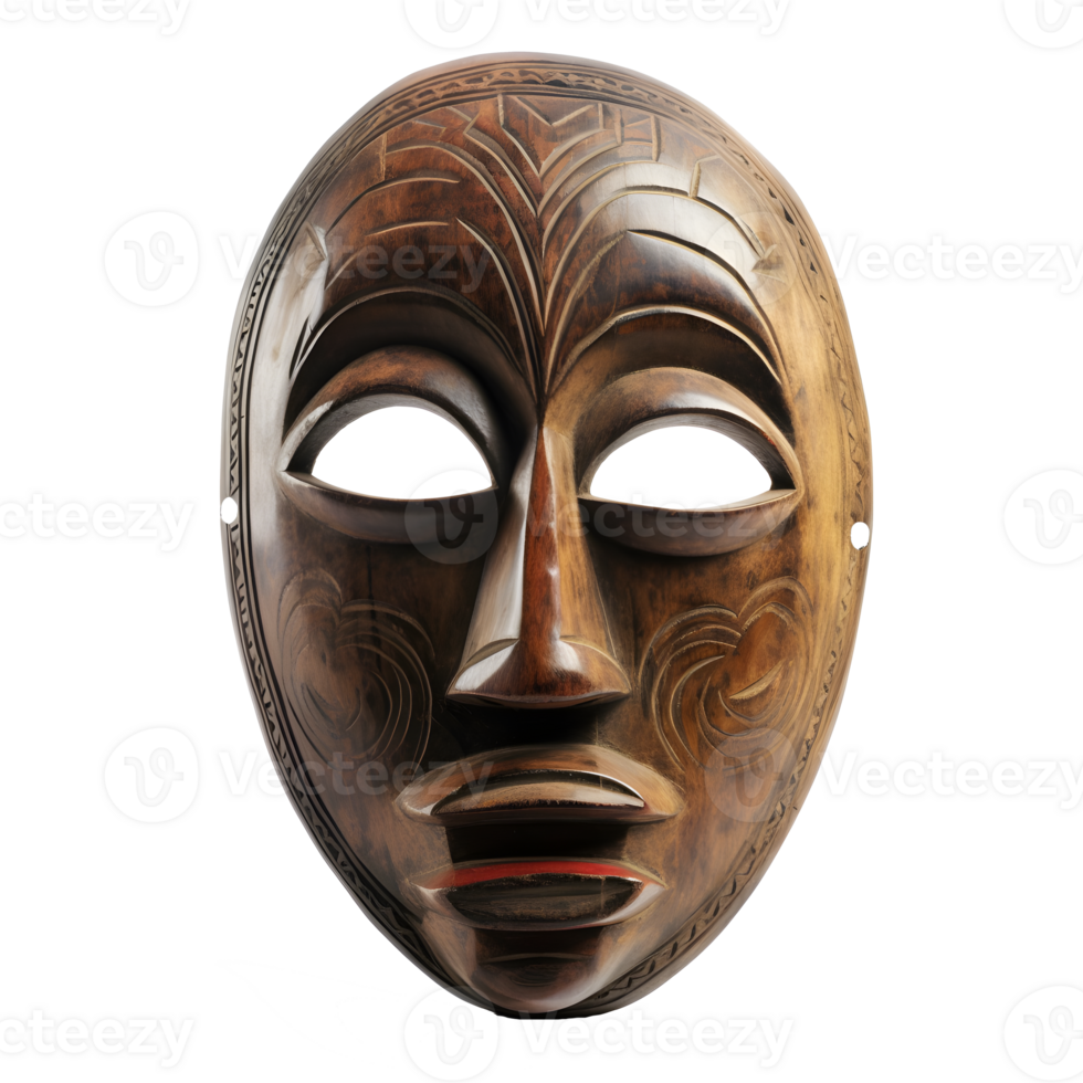 traditional wooden tribal mask isolated on transparent background , png