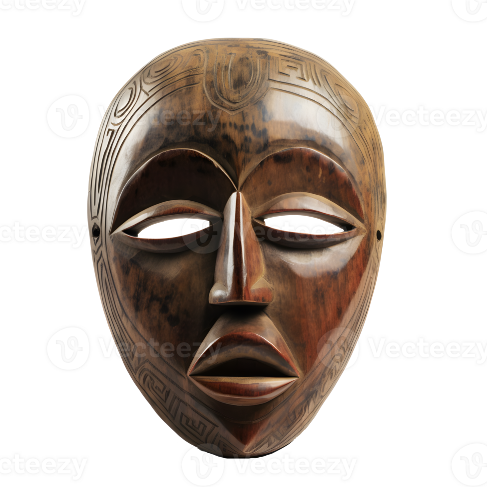 traditional wooden tribal mask isolated on transparent background , png