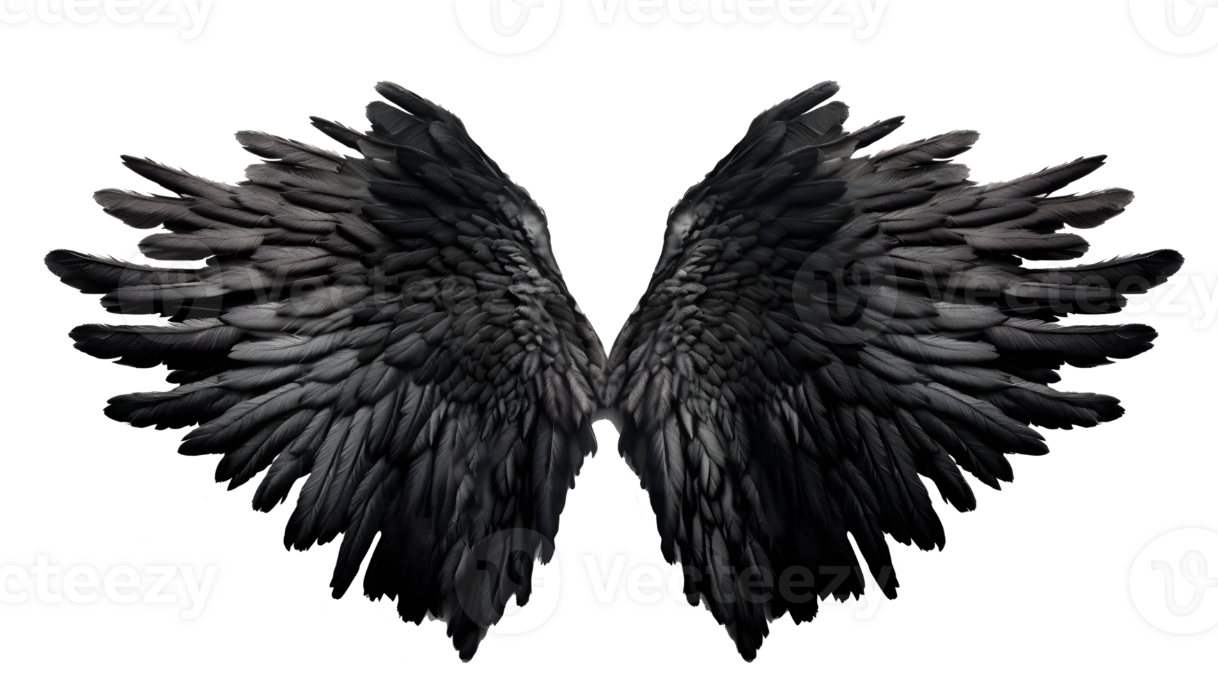 black angel wings ornament isolated on a transparent background ,generative ai png