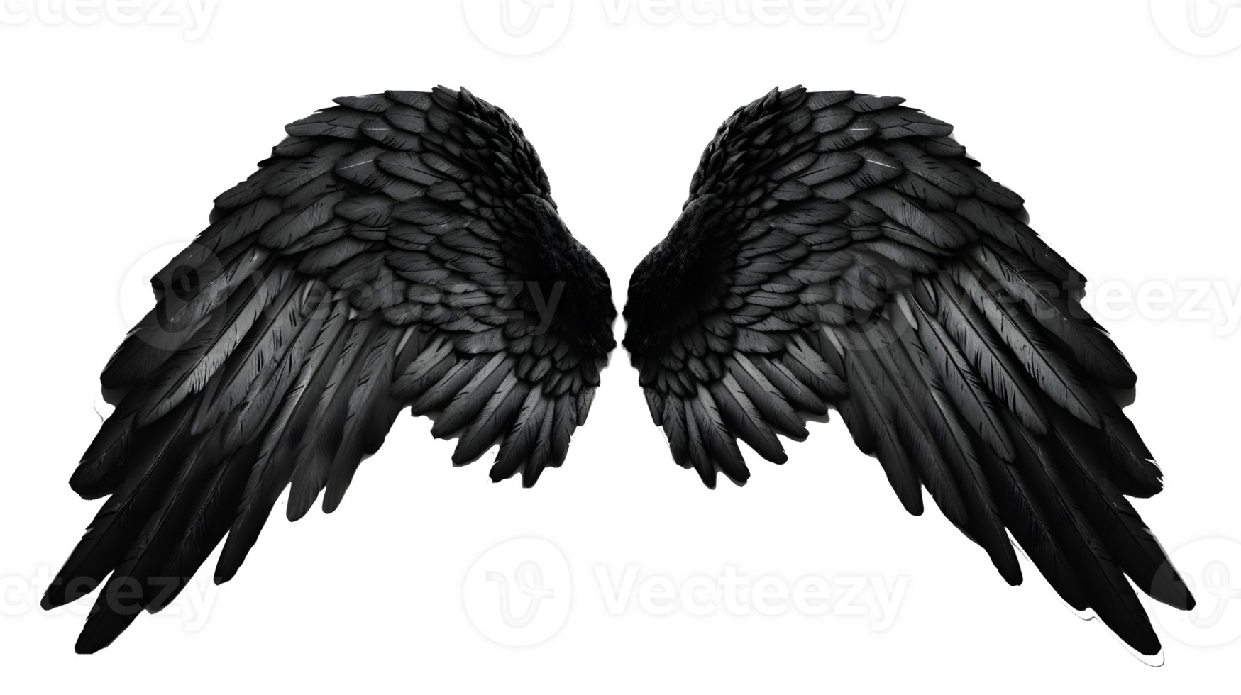 black angel wings ornament isolated on a transparent background ,generative ai png