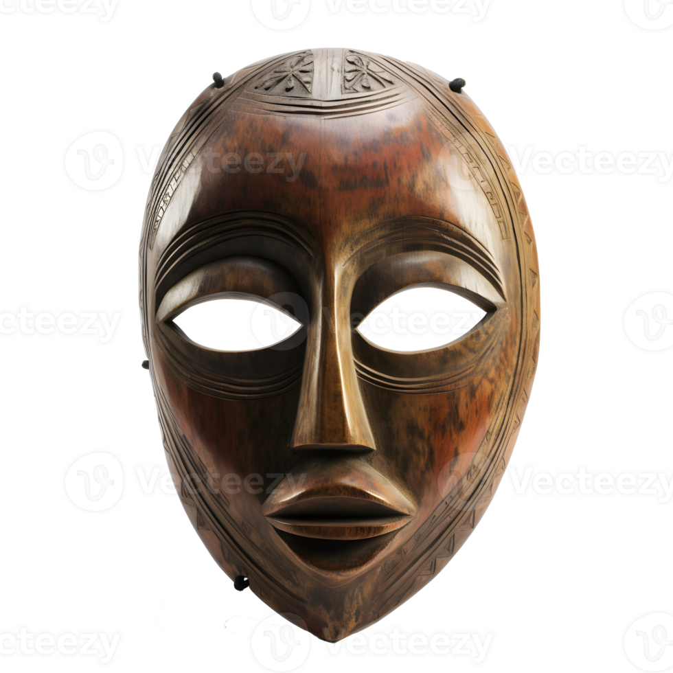traditional wooden tribal mask isolated on transparent background , png