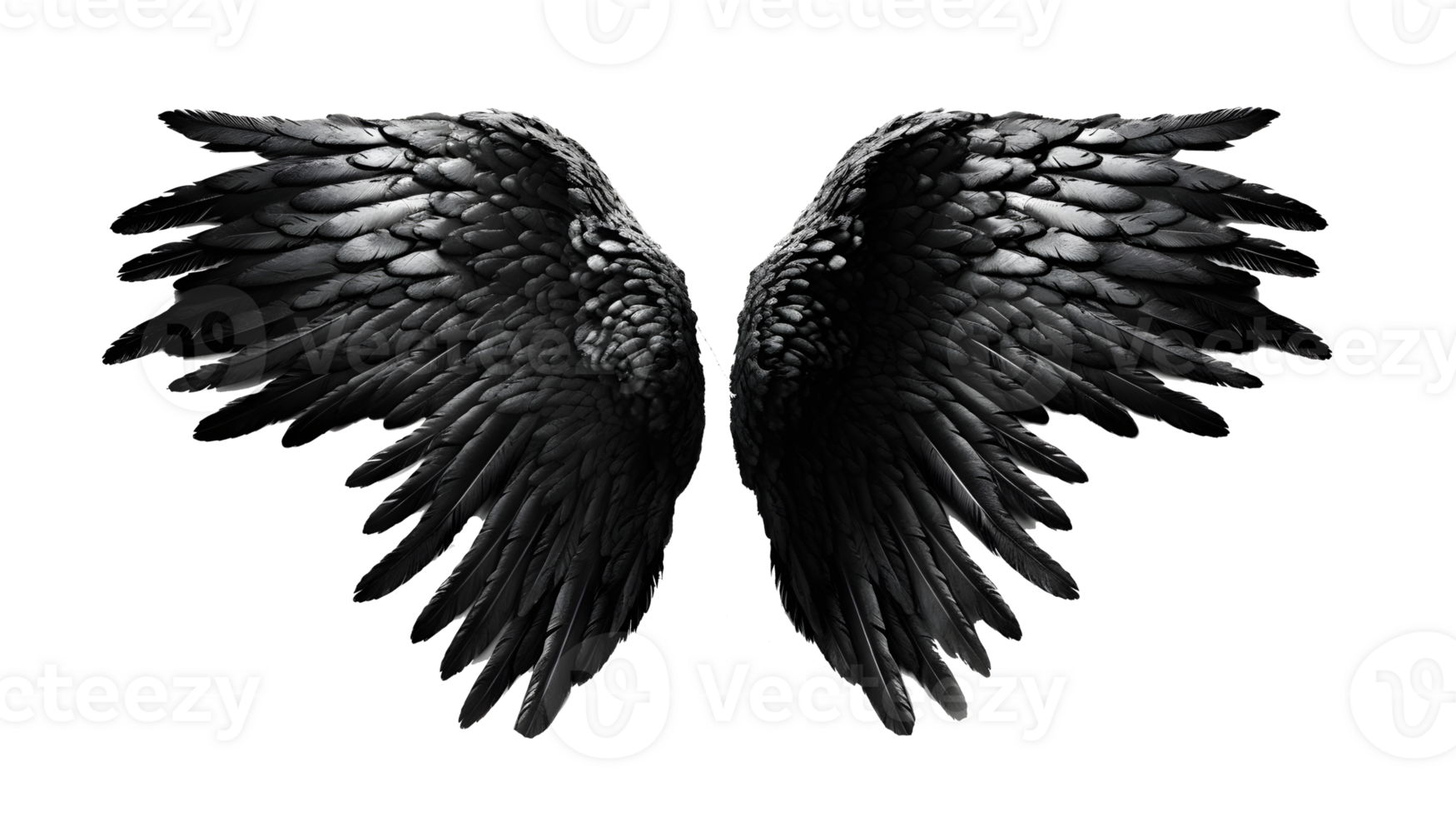 black angel wings ornament isolated on a transparent background ,generative ai png