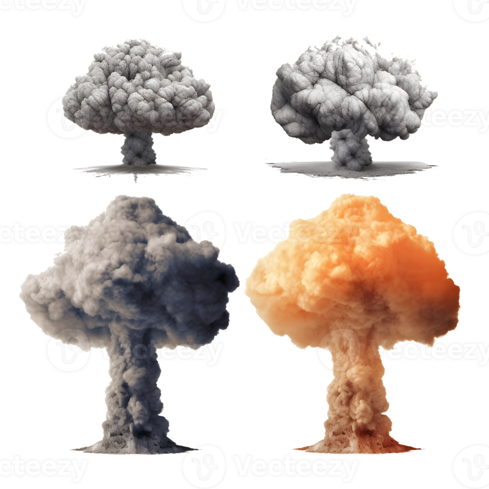 nuclear atomic explosions mushroom cloud isolated on transparent background , png