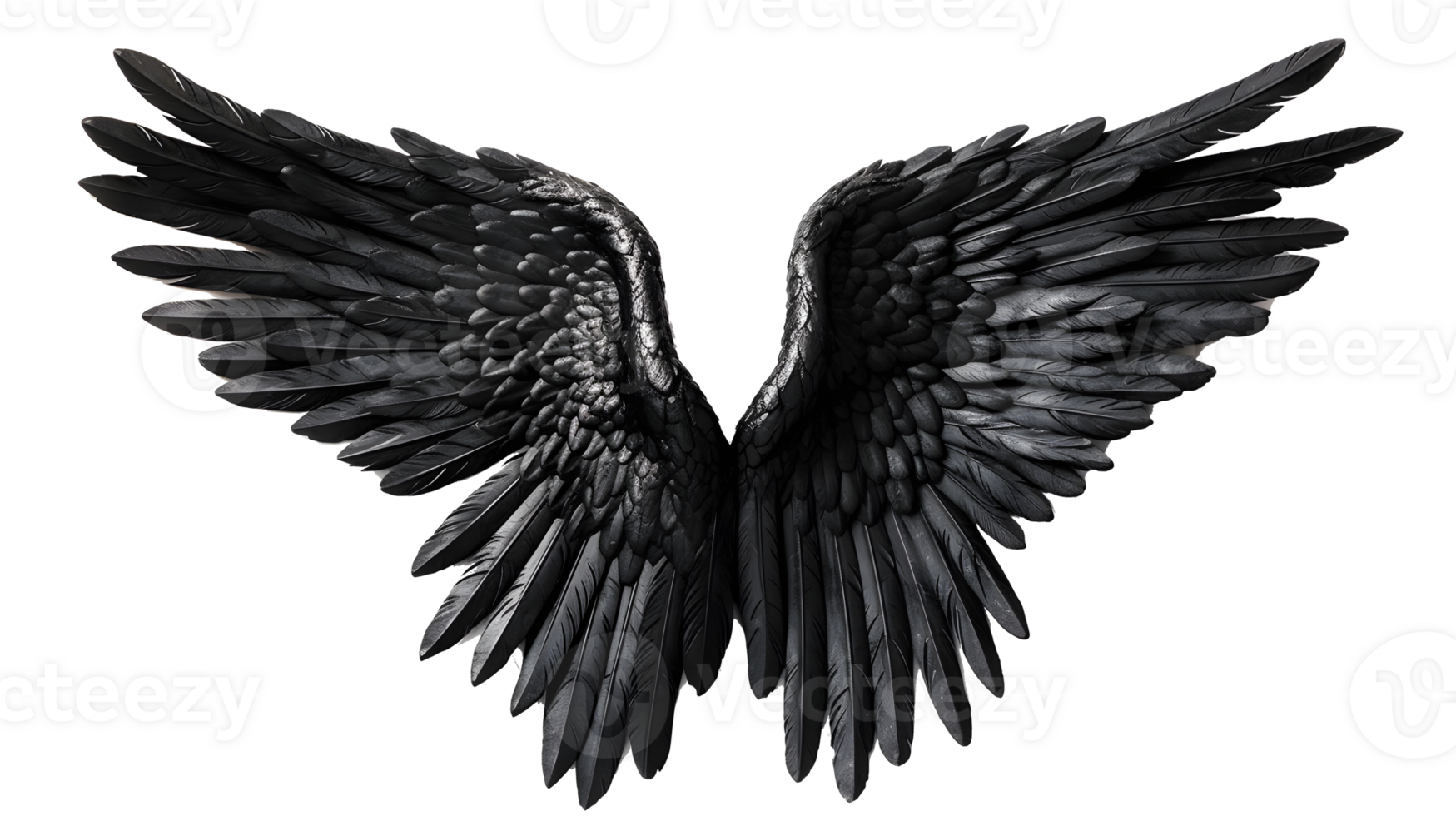 black angel wings ornament isolated on a transparent background