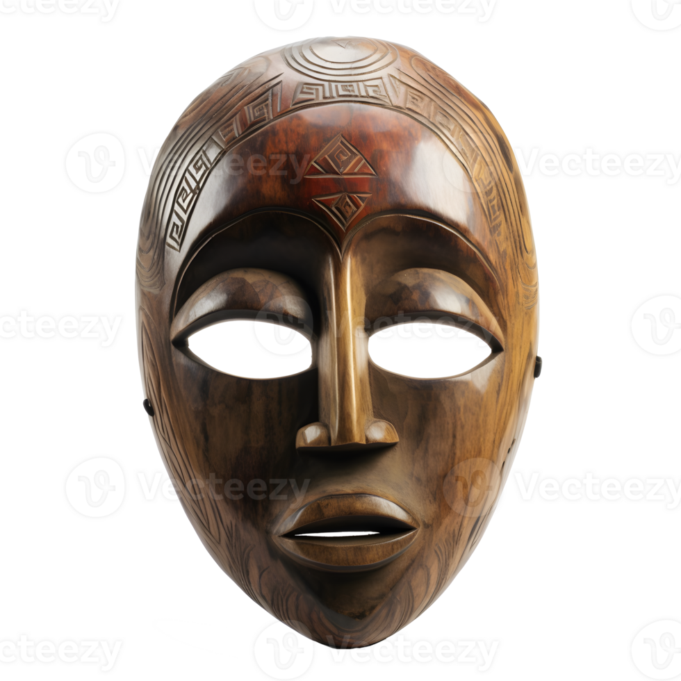 traditional wooden tribal mask isolated on transparent background ,generative ai png