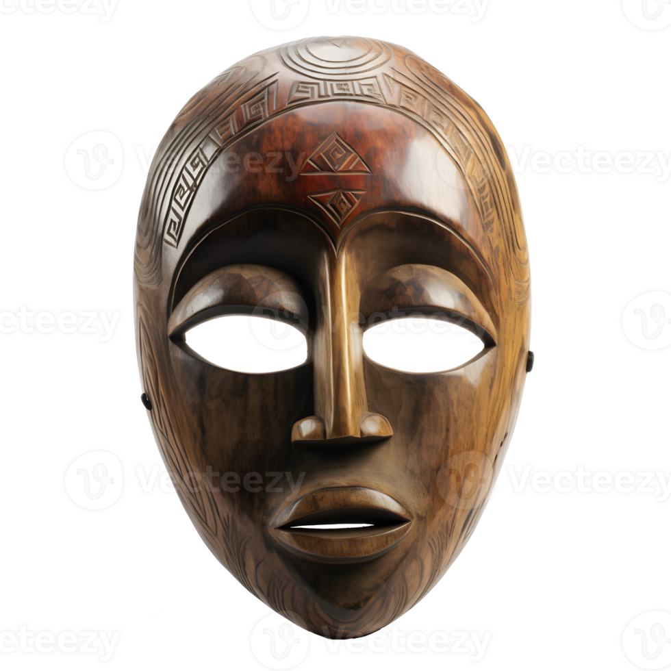 traditional wooden tribal mask isolated on transparent background , png