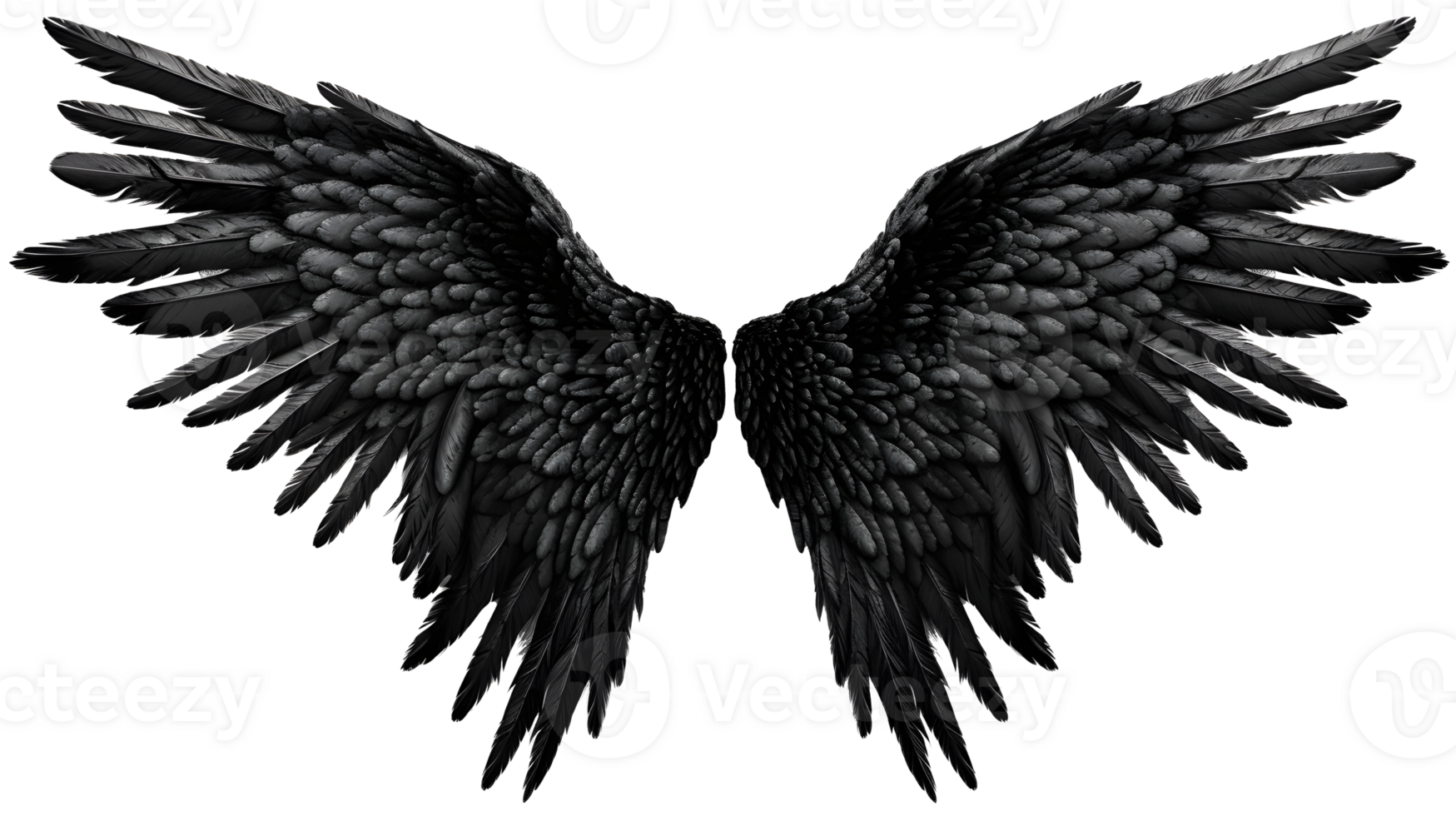 black angel wings ornament isolated on a transparent background ,generative ai png