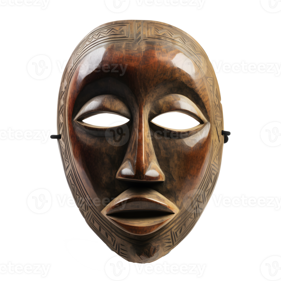 traditional wooden tribal mask isolated on transparent background ,generative ai png