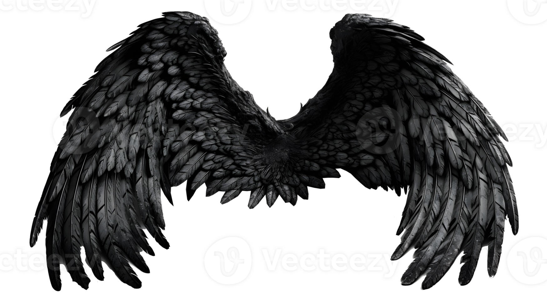 black angel wings ornament isolated on a transparent background ,generative ai png